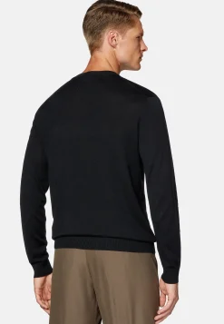 Pull Col Rond Noir En Laine Mérinos Ultra Fine