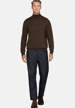 Pull Col Roulé Marron En Laine Mérinos