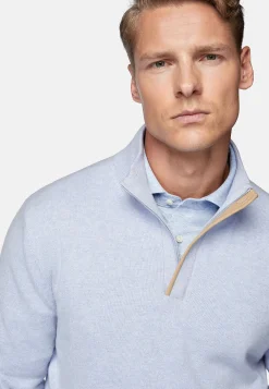 Pull Demi Zip Bleu Clair En Laine Cachemire