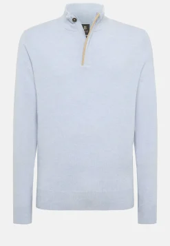 Pull Demi Zip Bleu Clair En Laine Cachemire