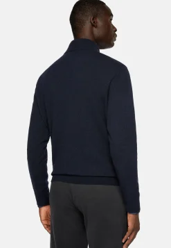Pull Demi Zip Bleu Marine En Cachemire Mélangé