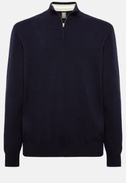 Pull Demi Zip Bleu Marine En Cachemire Mélangé