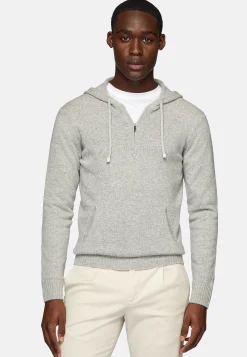 Pull Demi-Zip Gris Avec Capuche En Cachemire