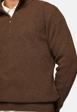 Pull Demi-Zip Noisette En Laine Nylon