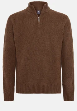 Pull Demi-Zip Noisette En Laine Nylon