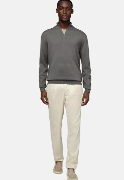 Pull Demi-Zip Vert En Laine Mérinos