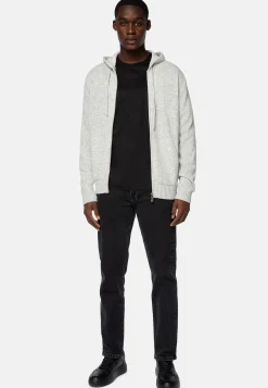 Pull Full Zip À Capuche Gris En Cachemire Mélangé