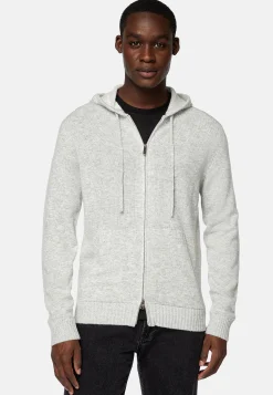 Pull Full Zip À Capuche Gris En Cachemire Mélangé