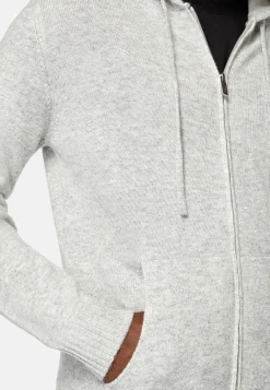 Pull Full Zip À Capuche Gris En Cachemire Mélangé