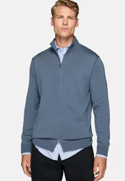 Pull Full Zip Indigo En Laine Mérinos