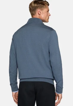 Pull Full Zip Indigo En Laine Mérinos