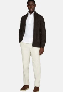 Pull Full Zip Marron Avec Mélange De Points En Laine Mérinos