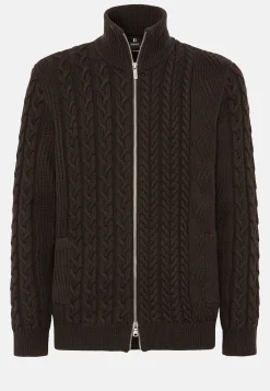 Pull Full Zip Marron Avec Mélange De Points En Laine Mérinos