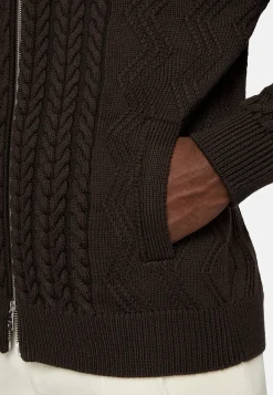 Pull Full Zip Marron Avec Mélange De Points En Laine Mérinos