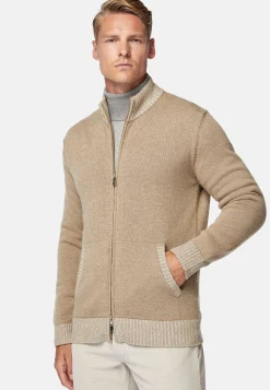 Pull Full Zip Taupe En Cachemire Mélangé