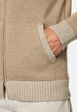Pull Full Zip Taupe En Cachemire Mélangé