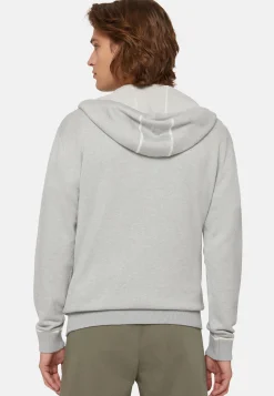 Pull Gris Demi-Zip En Coton Soie Cachemire