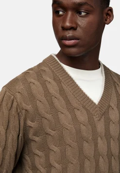 Pull Marron À Col En V En Laine Et Coton Bio