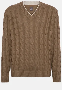 Pull Marron À Col En V En Laine Et Coton Bio