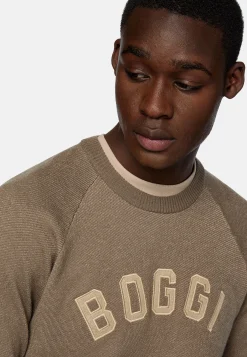 Pull Marron À Col Rond En Coton Laine Cachemire