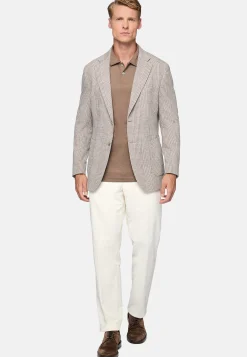 Veste Beige Prince-De-Galles En Mélange Coton Laine