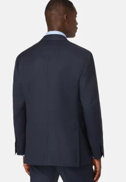 Veste Bleu Marine Micro Structurée En Laine Entoilée