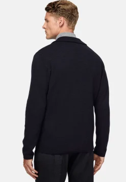 Veste En Maille Croisée Bleu Marine En Laine Mérinos